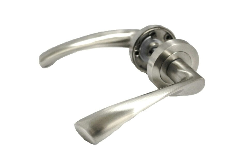 EDH Door Hardware Satin Nickel Twist Door Handles + Latches Set Internal Lever on Rose 1 Pair