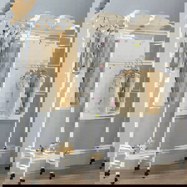 Modcraft Heavy Duty Metal Clothes Rail Rack with Double Hanging Rods, Storage Shelves & Wheels – White