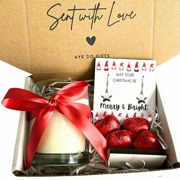 Aye Do Gifts Small Merry & Bright Christmas Gift Hamper Earrings, Chocolates & Candle