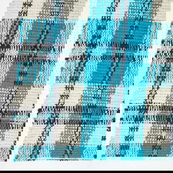 HOMESCAPES Irvine Handwoven Blue Tartan 100% Cotton Rug