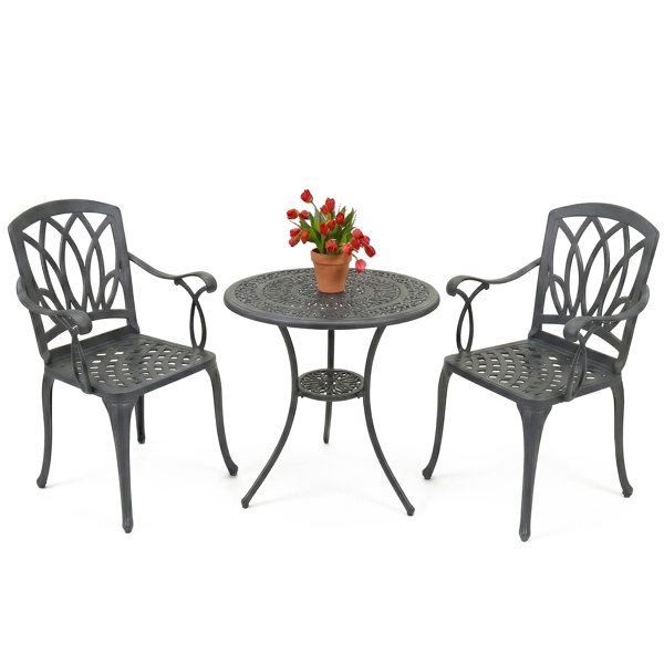 Centurion Supports POSITANO Luxurious Garden and Patio Table and 2 Large Chairs with Armrests Cast Aluminium Bistro Set - Grey