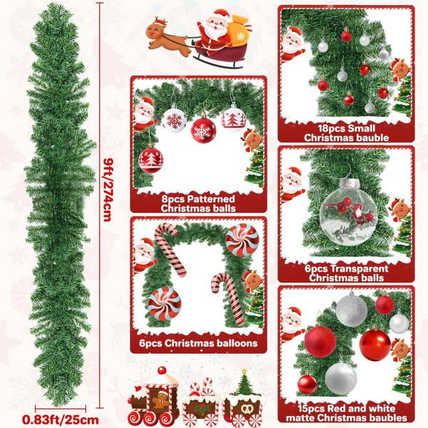 deAO Toys Christmas Garland- 9FT Long Festive Christmas Garland with Decorative Baubles & Balloons