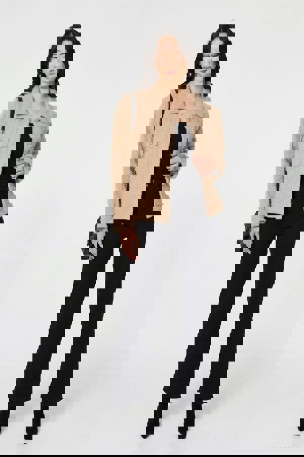 Beige | Textured Button Front Boxy Shacket
