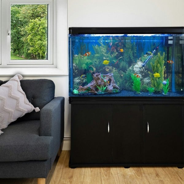 Monstershop Aquarium Fish Tank & Cabinet with Complete Starter Kit - Black Tank & Blue Gravel