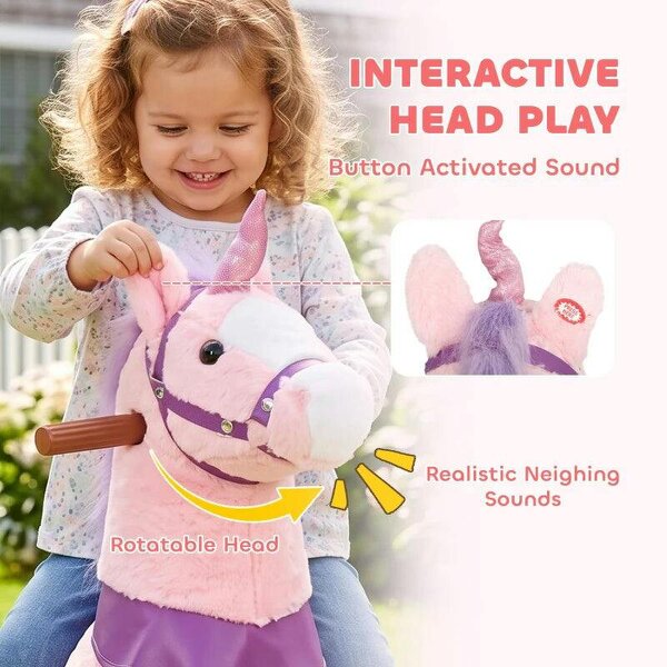 Ride on Horse Pedal Ride On Walking Horse Toy Rotatable Head Neighing Sound, Pink