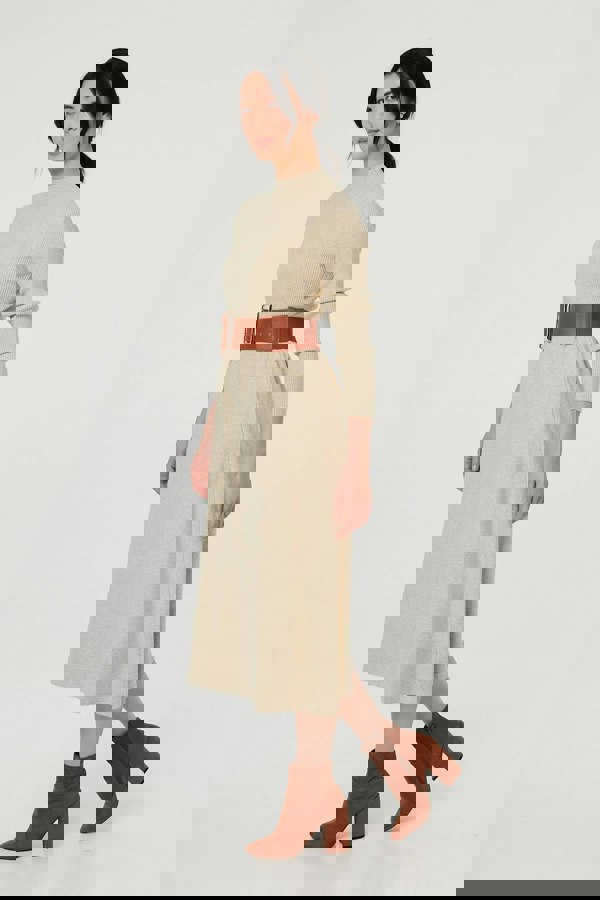 Tan | Rectangle Buckle Stretch Wide Belt
