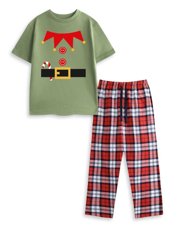 Show Me The Merch Unisex Kids Green Elf Short Sleeve Long Leg Pyjama Set