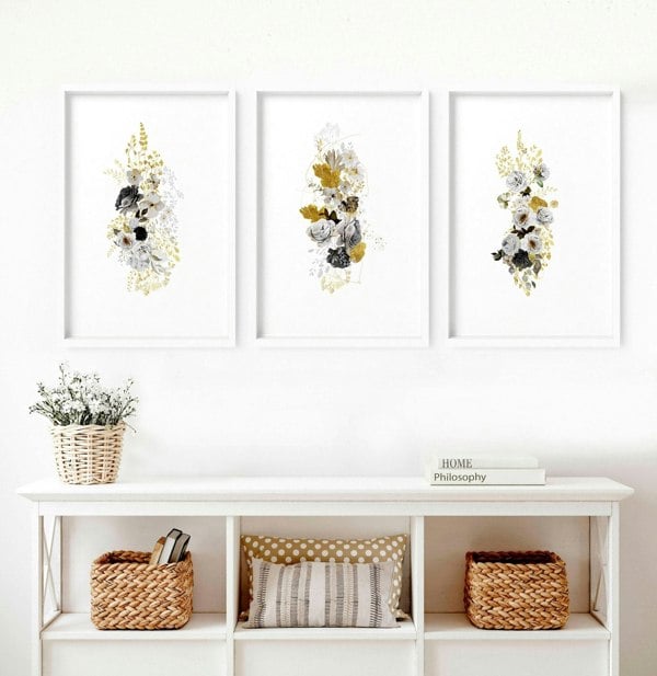 Wall art for large living room wall | set of 3 Floral wall art prints