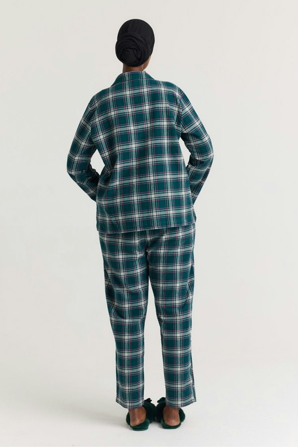 Plaid Long Pyjama Set in Green - Pajamas