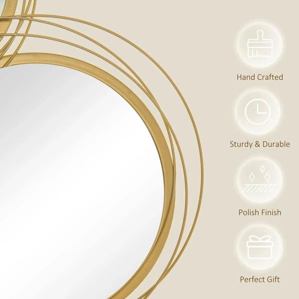 Gold-tone metal mirror ring frame detail with polished loops and curved edges