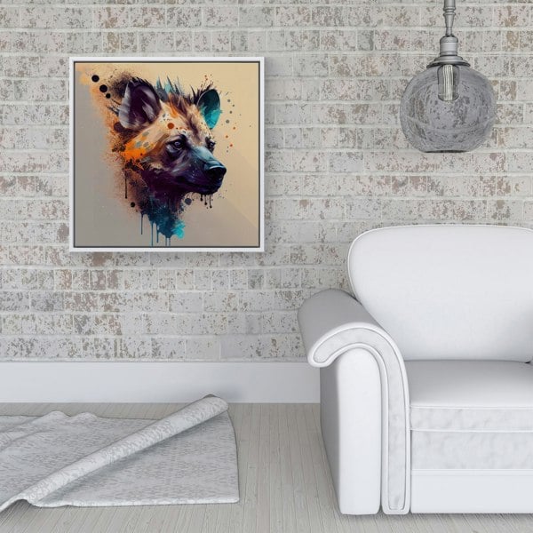 Warren Reed Hyena Face Splash Art Light Background Framed Canvas