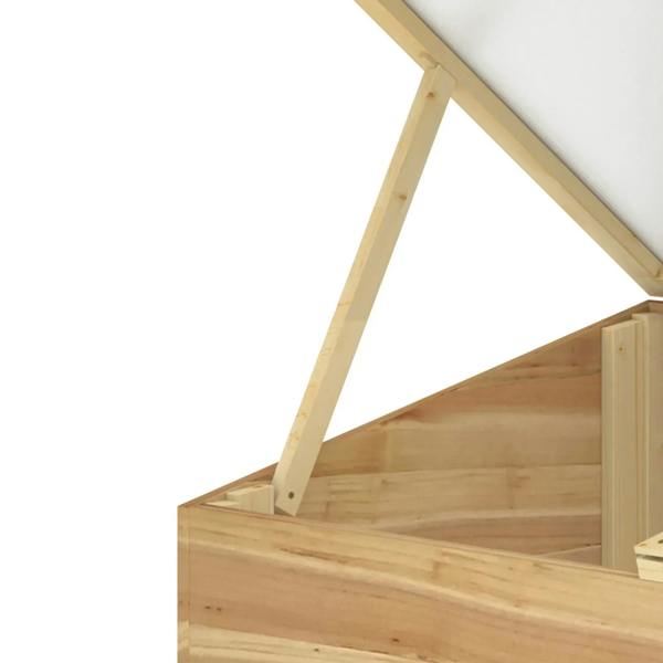 Wooden cold frame greenhouse detail with open support strut and clear top panel