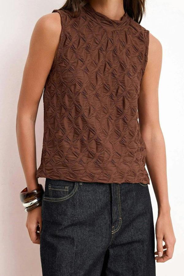 WOVCOR Textured Regular Stretch Knit Blouse