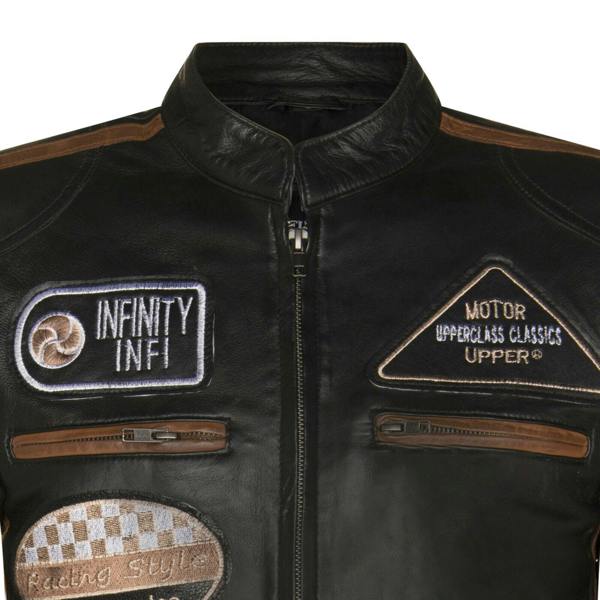 Infinity Leather Mens Racing Moto Badges Biker Leather Jacket