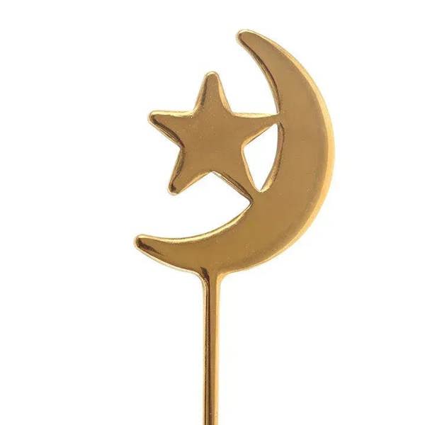 Gold crescent moon and star topper mini teaspoon with long handle