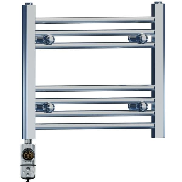 MYHOMEWARE 600 x 400 mm Chrome Electric Bathroom Towel Rail Radiator Heater With AF Thermostatic Electric Element Pre-Filled