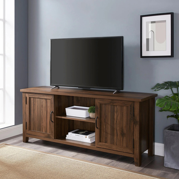 Centurion Supports RANCH Walnut Dual Compartment Storage 6-Shelf up to 65" Flat Screen TV Cabinet