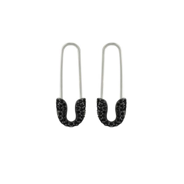 Spero London Black Pave Safety Pin Earrings Jewelled Sterling Silver