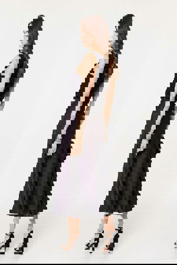 Black | High Waist A-Line Midi Slip Skirt