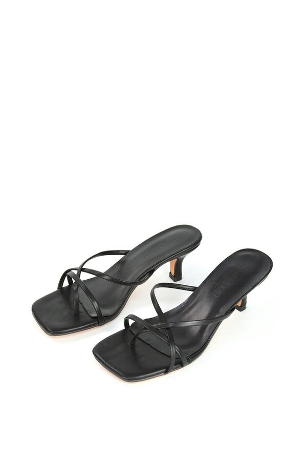 XY LONDON Strappy Square Toe Kitten Heel Slip on Mule Sandals