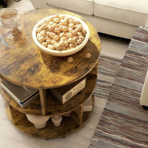 Rafaelo Mobilia Industrial 3 Tier Rolling Coffee Table Rustic Brown