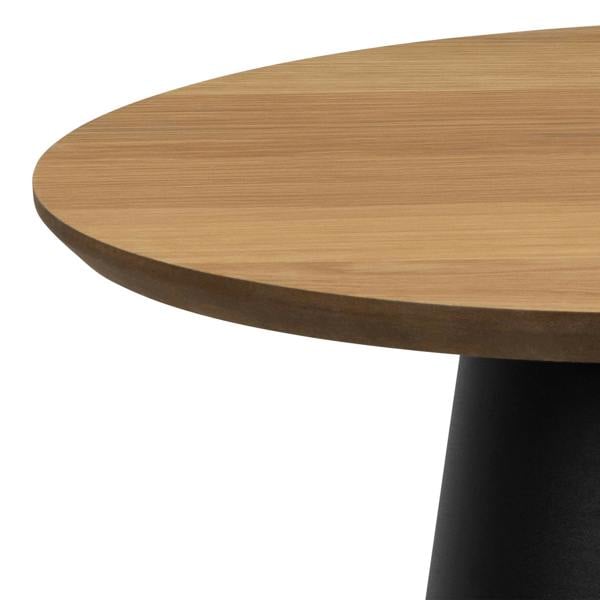 Wyld Haus Hamburg Round Oak Veneer Coffee Table Black Steel Pillar Base