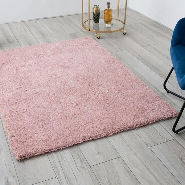 A.Unique Home Rome Sparkle Rug-2.5cm Low Pile 1050GSM-Blush Pink- 110x150cm