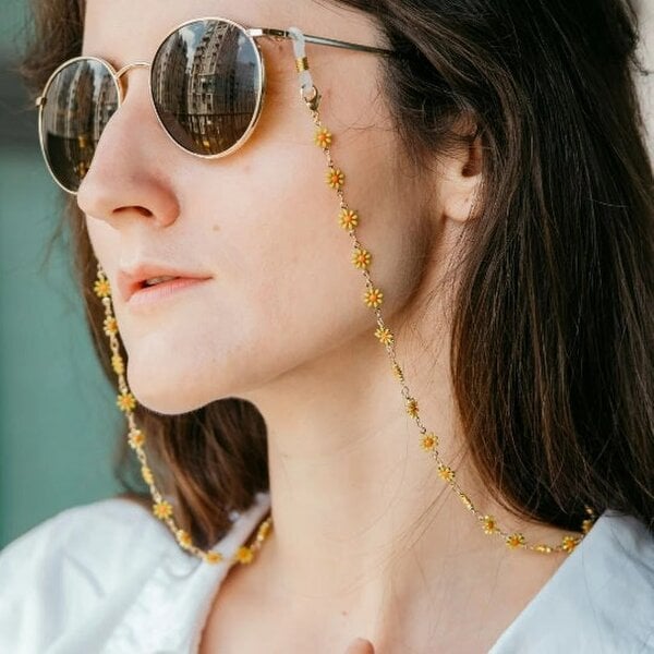 The Colourful Aura Yellow Floral Reading EyeGlass Detachable Glass Chain Sun Flower Holder Lanyard