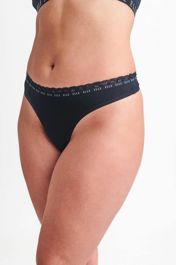 ELLE Multi Pack (3) Synthetic Rib Thongs in Black
