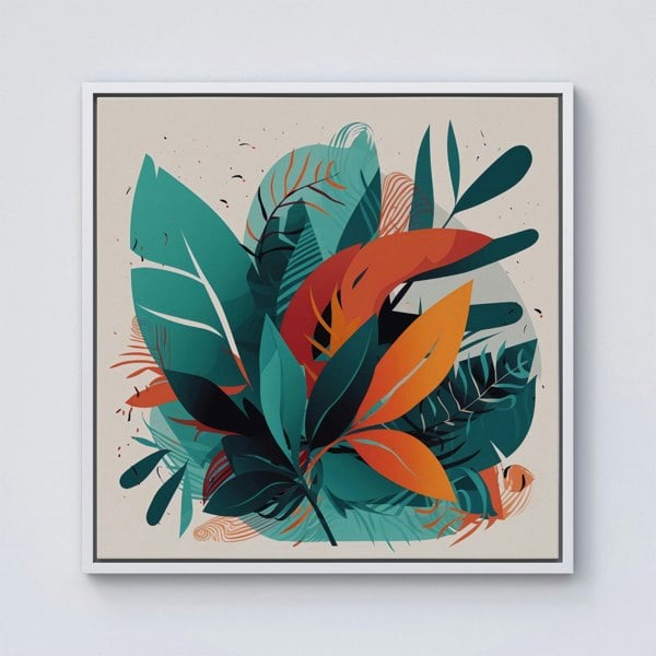 Warren Reed Green Orange Tropical Leaves Framed Canvas