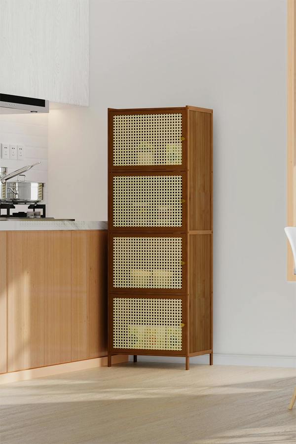 Living and Home 4-Tier Narrow Bookcase Storage Cabinet with Doors