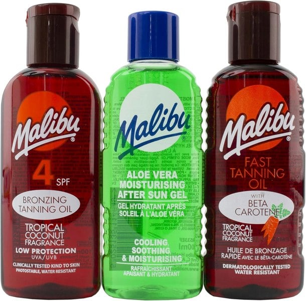 Malibu Tanning Essentials | 15 SPF Dry Oil Spray | Aloe Vera Moisturing After Sun | 8 SPF Bronzing Tanning Oil