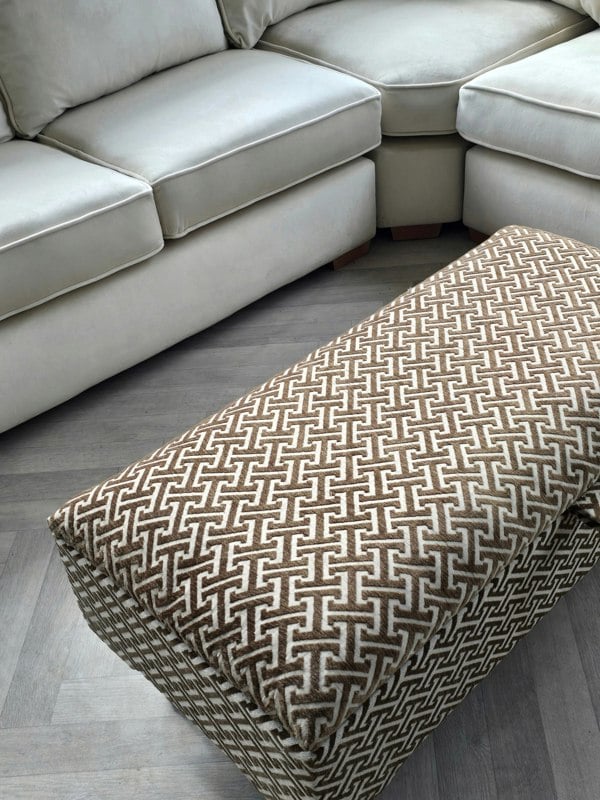ISTOOLS Multifunctional Eden Brown Bloc Pattern Geometry Coffee Table Storage Ottoman Pouffe – Stylish Living Room Footstool