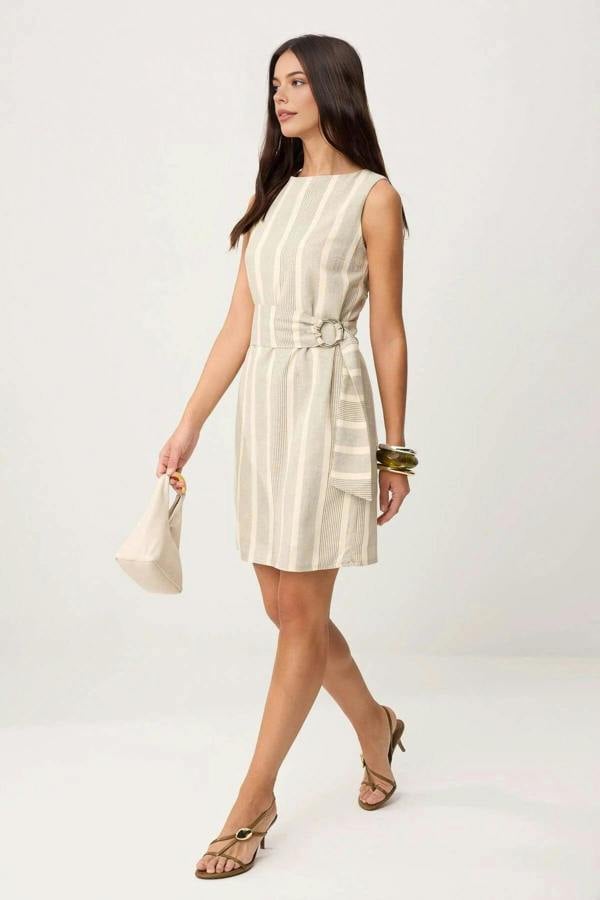 High Neck Striped Bodycon Mini Dress