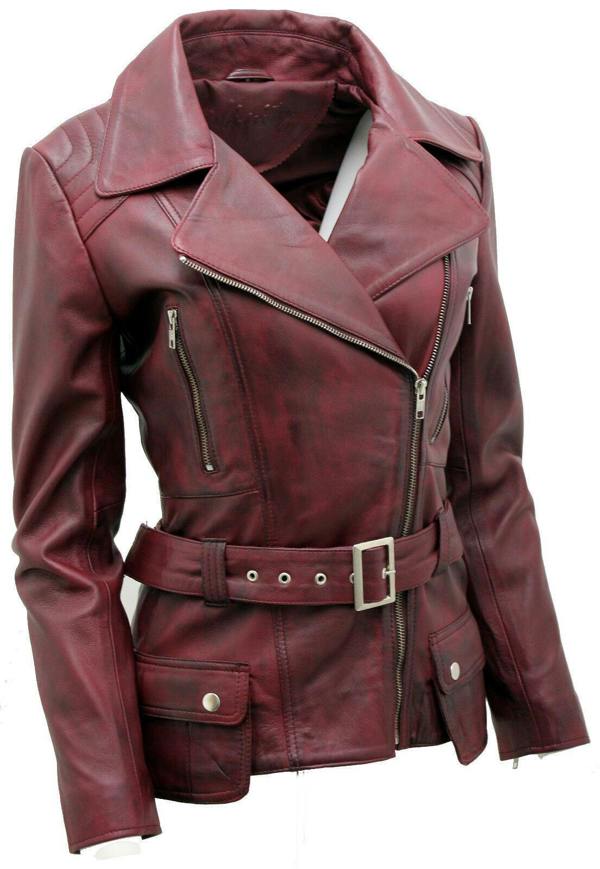 Infinity Leather Womens Long Leather Biker Jacket-Quito