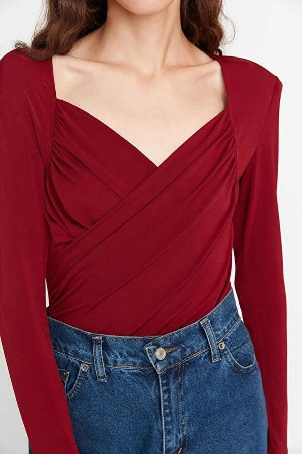 WOVCOR Knit Bodysuit with Padded Drape Detail