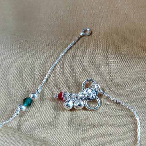 The Colourful Aura Sterling Silver black beaded Summer Indie Boho Indian Payal Anklet