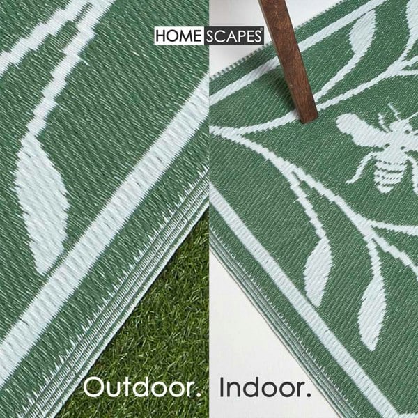 HOMESCAPES Outdoor Rug Luxury Waterproof Reversible, For Garden, Floral Bee