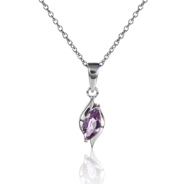 namana 925 Sterling Silver Amethyst Marquise Pendant Necklace