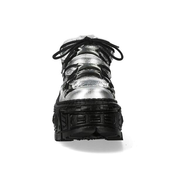 New Rock M-106WALL-C16 Metallic Silver Black Leather Gothic Ankle Boots