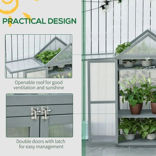 Bobobiy Garden Cold Frame Polycarbonate Greenhouse with Adjustable Shelves, Grow House for Flower Vegetable Plants, 80 x 47 x 138cm, Grey