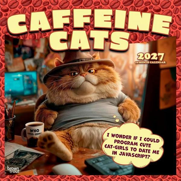 Caffeine Cats Calendar 2027, Wall Calendars, Month To View, Cats, Gift