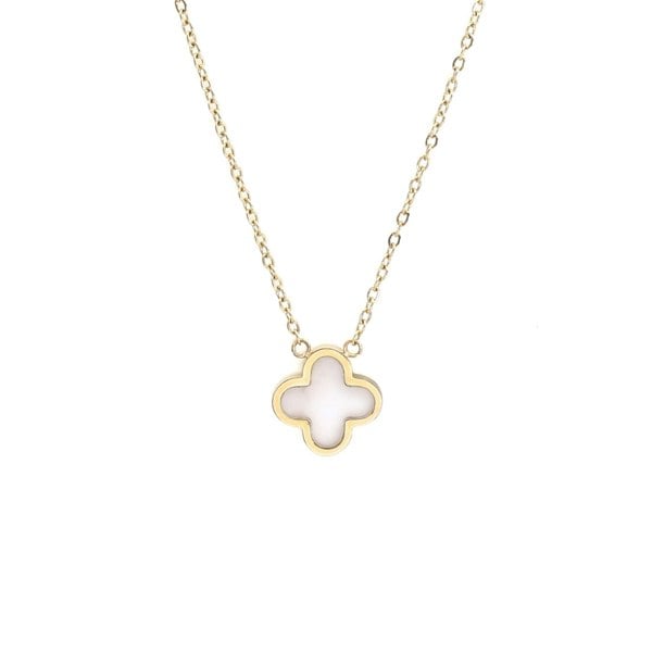 Say It With Rose Quartz Crystal Clover Necklace - Yellow Gold Plated
