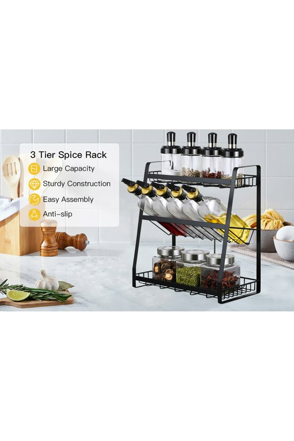 Living and Home 3-Tier Kitchen Freestanding Spice Rack Kitchen Utensils Storage Shelf Holder Organizer