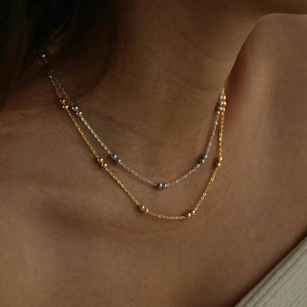 Elk & Bloom 14K Gold Double Beaded Satellite Chain Necklace