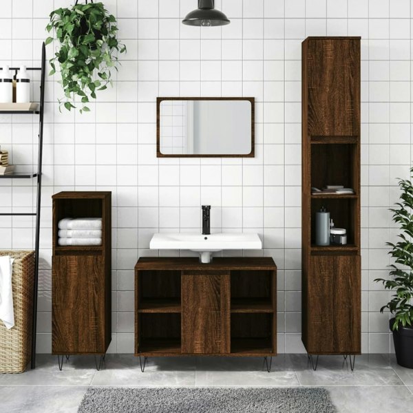 Berkfield Bathroom Cabinet Brown Oak 30x30x100 cm Engineered Wood