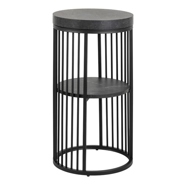 Wyld Haus Dublin Black Marble Effect Round Bedside Table with Black Steel Frame