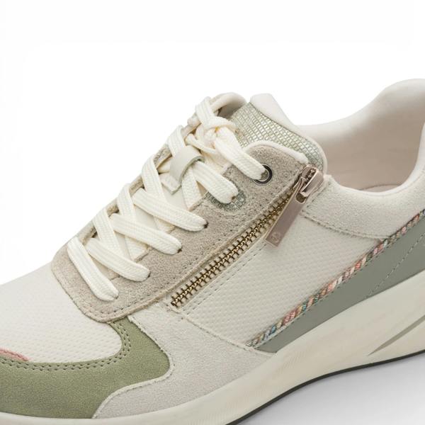 Tamaris Women's White Green Platform Zip Lace-Up Sneakers