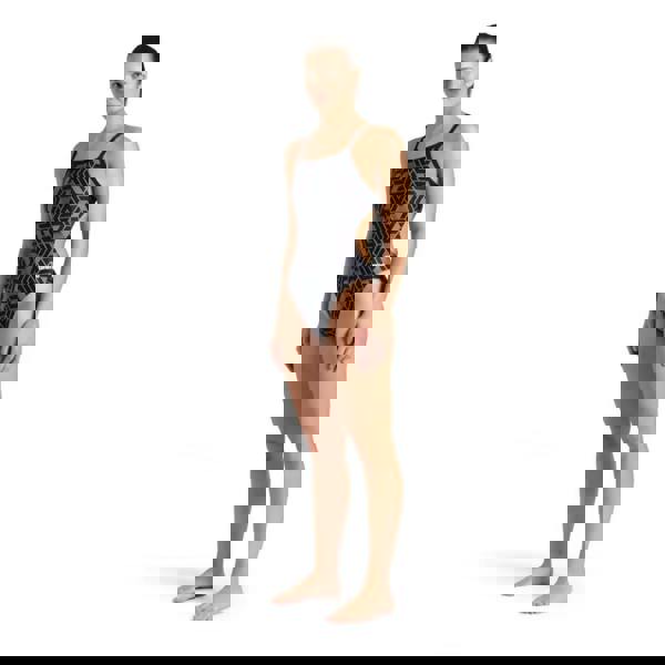 Black and white geometric Arena Escape Challenge one-piece swimsuit