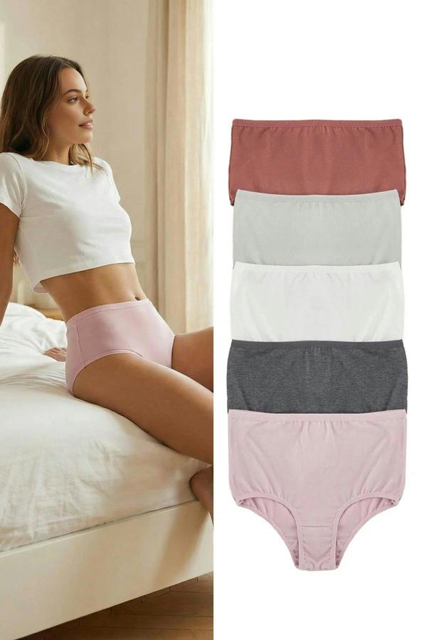 WOVCOR 5-Pack Cotton High-Waisted Hipster Knitted Panties
